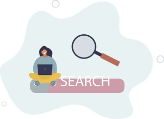 Search box, SEO search engine optimization or finding website from internet, online job or career opportunity concept.flat design.illustration with people.