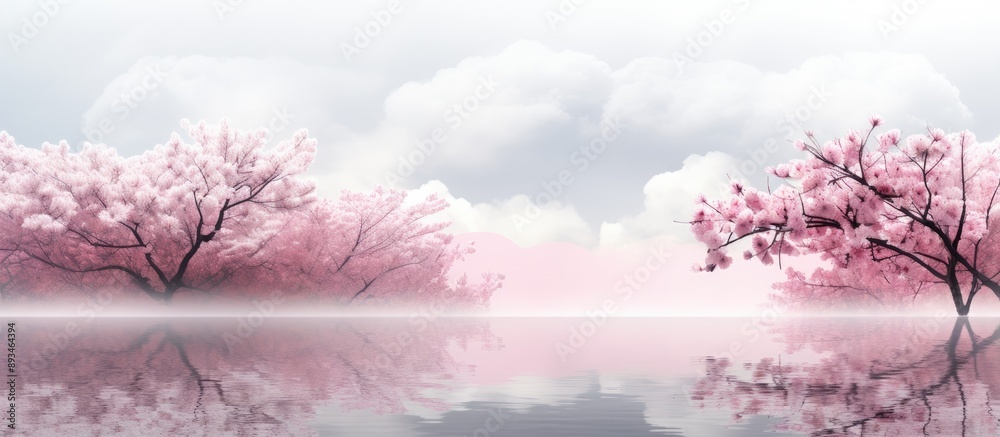 Aufkleber Photographing a serene Japanese cherry blossom scene with empty spaces for text or graphics in the picture (copy space image).