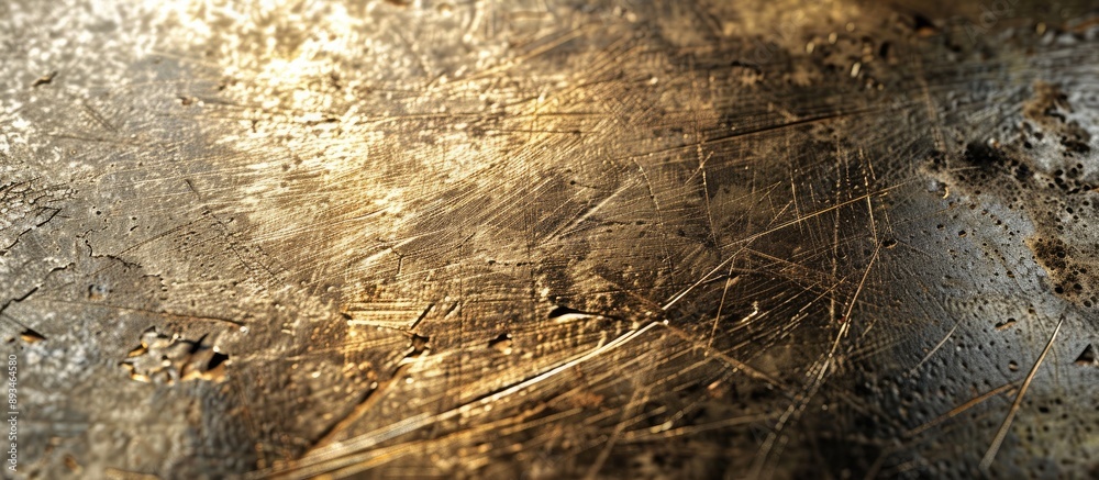 Poster closeup of a scratched metallic surface as a background, with copy space image.