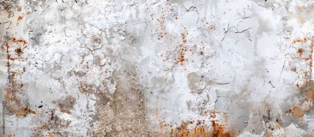 Poster long panoramic banner background featuring rusty white light-grunge metal texture with ample copy sp