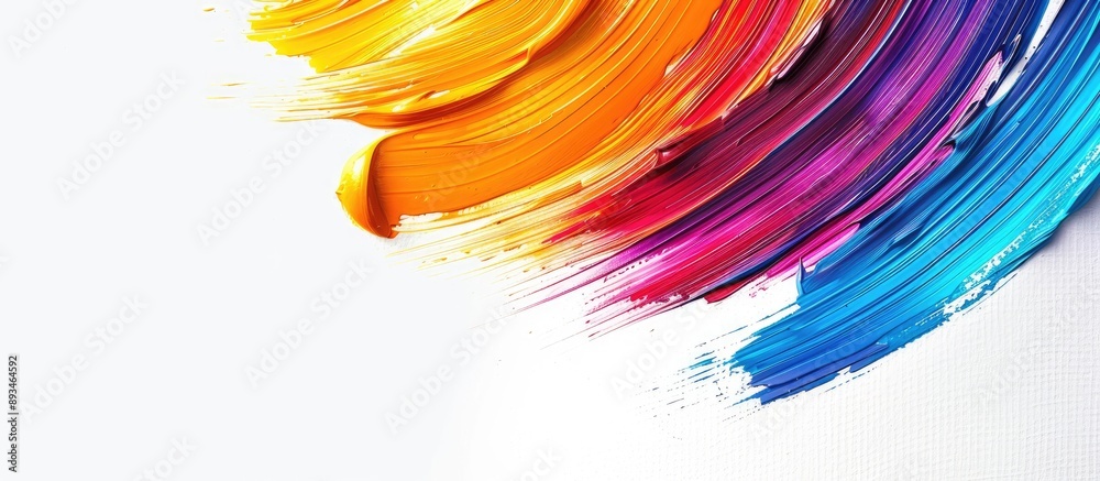Poster colorful roller brush stroke on a white backdrop creating a copy space image.