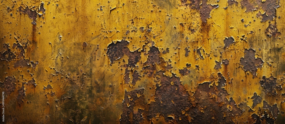 Poster grunge background featuring an aged, rusty yellow metal surface with a distressed look and copy spac