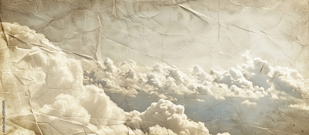 Poster grunge paper texture overlay on a cloudy sky with copy space image.