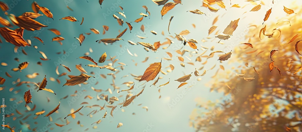 Aufkleber Foliage drifting gently in an autumn breeze, creating a serene and picturesque scene for the copy space image.