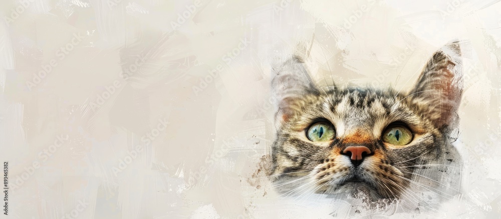 Poster a cat gazes downward with copy space for images featuring cute cats and their eyes on a light backgr