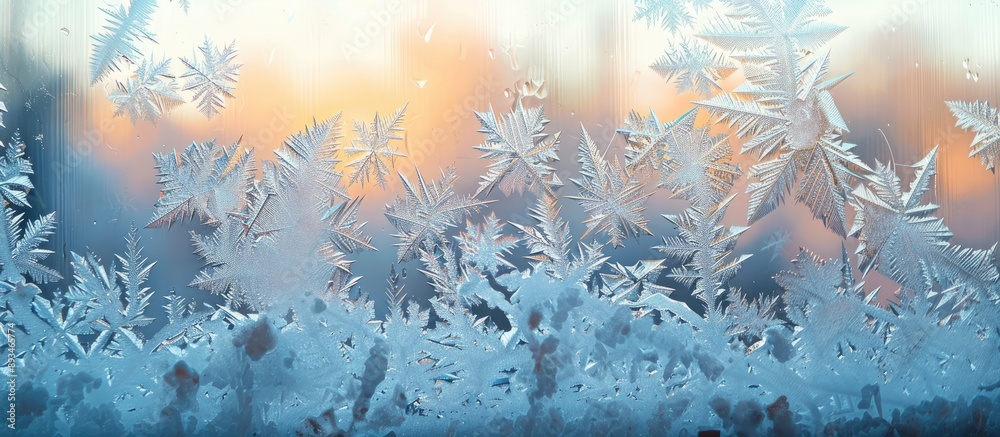 Fototapete drawing on a frost-covered window with copy space image.