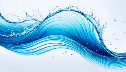 Blue water with shimmers like a wave on a white background. Horizontal photo
