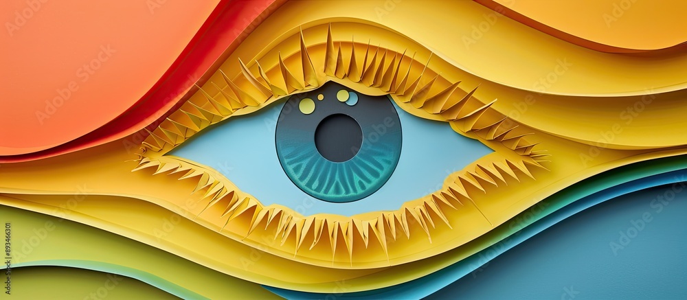 Poster arrangement of vibrant construction paper forming an iris with copy space image.
