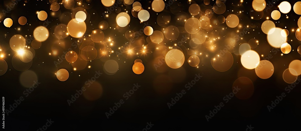 Poster festive abstract background with golden bokeh lights on a black backdrop, perfect as a web banner fo