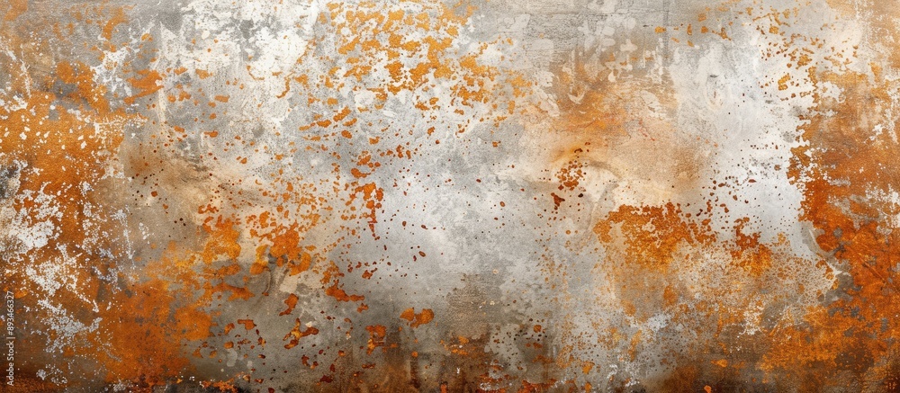 Poster long panoramic banner background featuring rusty white light-grunge metal texture with ample copy sp