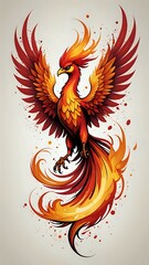 Obraz premium Fiery phoenix bird with outstretched wings and a tail of flames.