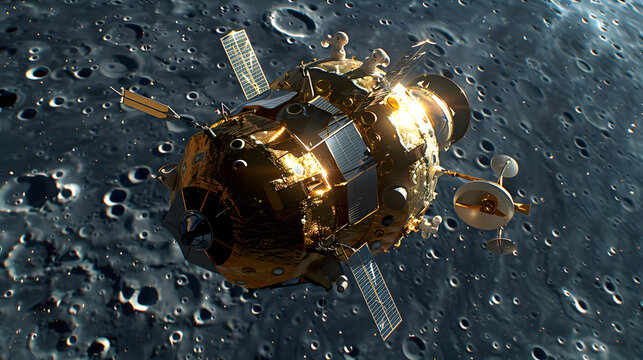 3D illustration of the the Chandrayaan-3 lunar mission from India. Moon lander, lunar spacecraft