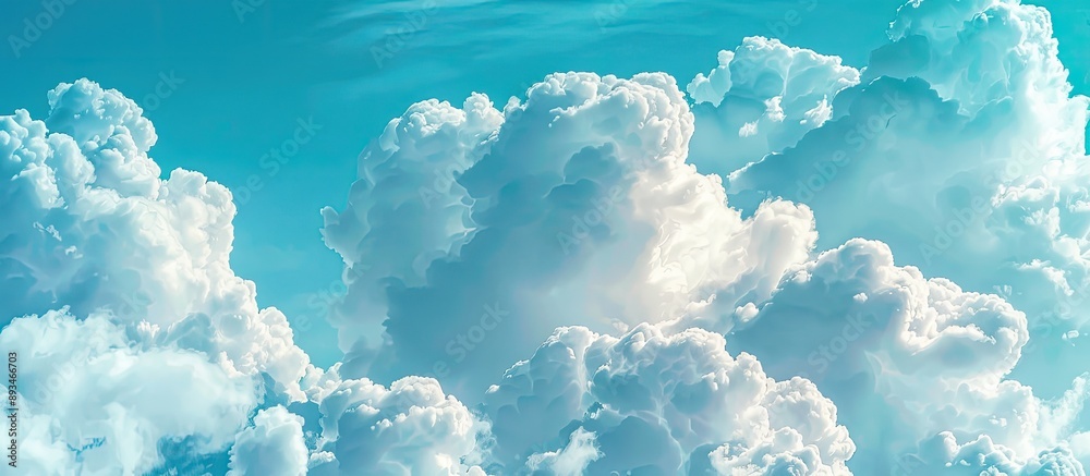 Poster white clouds on a blue sky with copy space image, representing nature and conservation themes.