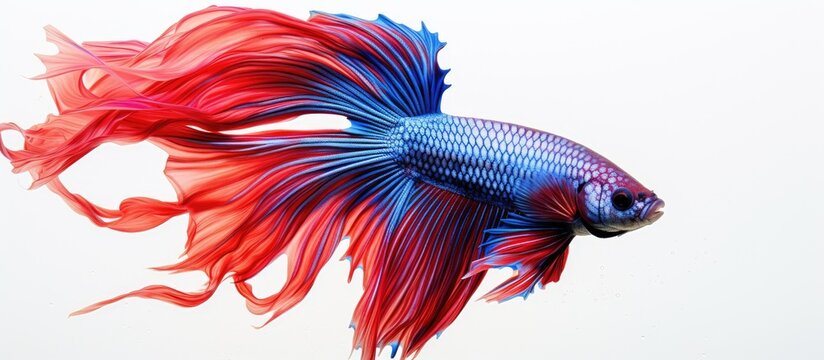 Siamese fighting fish, Betta splendens, on a white background with copy space image.