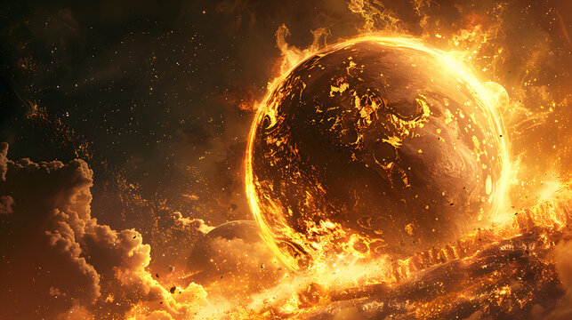 Abstract apocalyptic background - burning and exploding planet