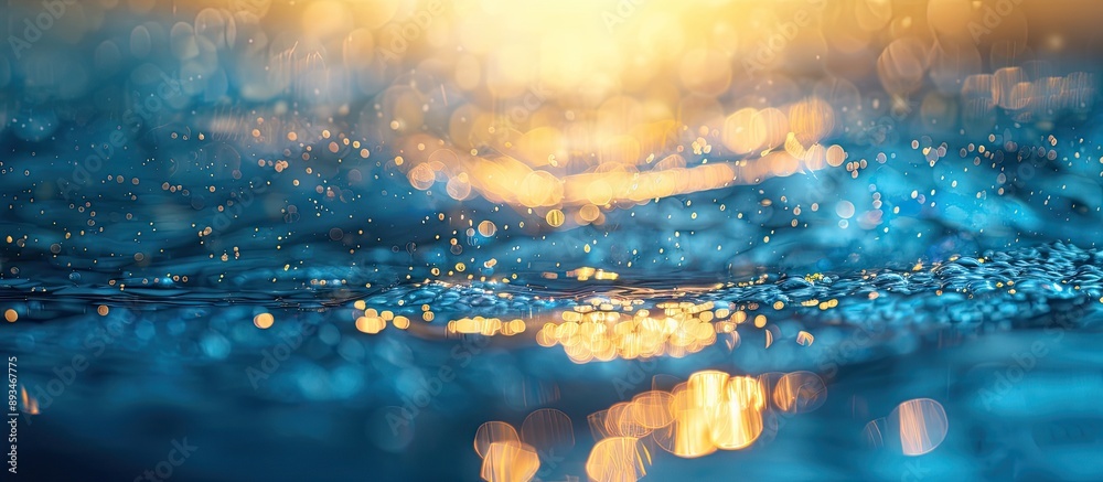 Poster beautiful ocean blue and golden-colored bokeh line with a colorful bokeh curtain in the background, 
