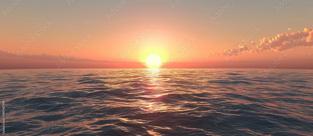 Aufkleber sun setting or rising over the sea or ocean, providing a scenic view with a copy space image.