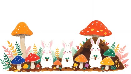 Fototapeta premium Forest rabbit Village Fairytale watercolor-style illustrations
