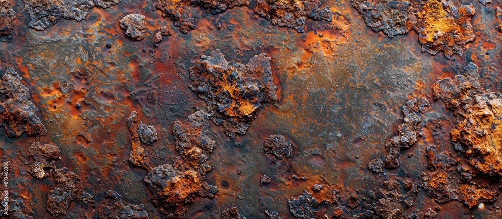 Aufkleber close-up of strong rust on a metal surface providing a textured background with ample copy space ima