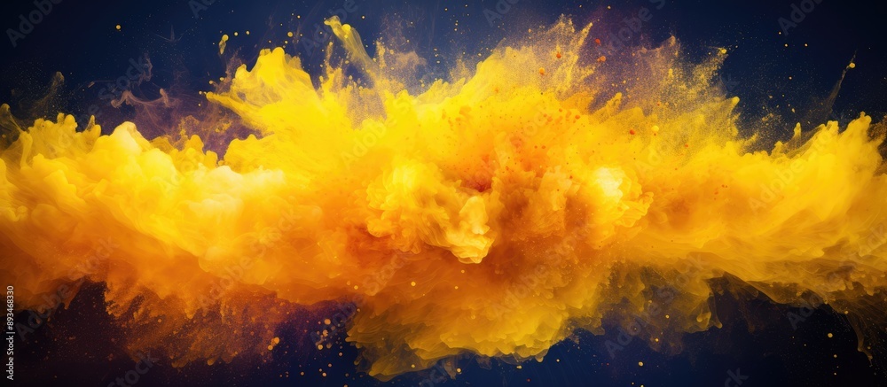Aufkleber yellow powder splatters in a vibrant explosion on an abstract background with a glittery texture in 