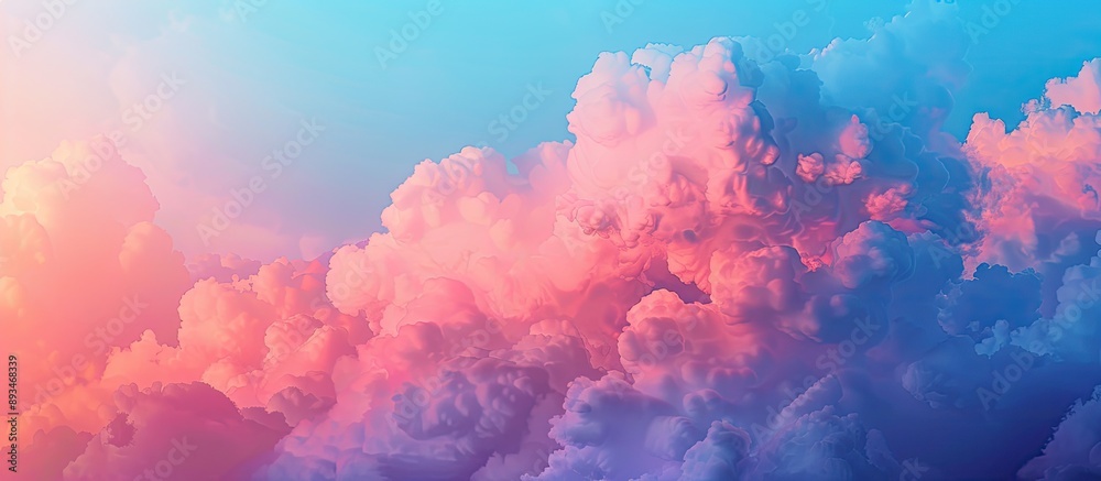 Poster Sky featuring a gradient blue hue juxtaposed with an explosive puff cloud, creating a striking composition with abundant copy space image.