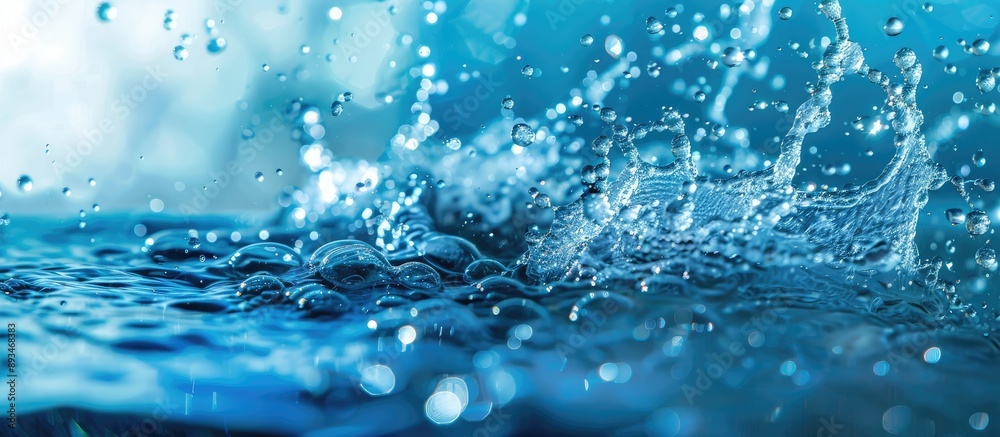 Poster water splashing in blue hues with bubbles of air on the surface creates a captivating scene in the c