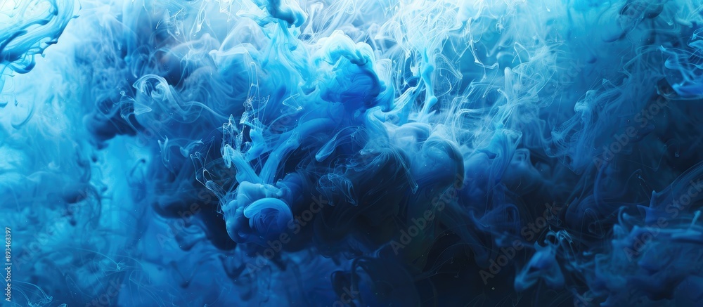 Aufkleber Blue and black ink swirling in water, creating a colored abstract smoke explosion effect. Perfect for an abstract background with copy space image.