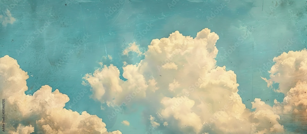 Poster blue sky featuring clouds with a textured backdrop, providing copy space image.