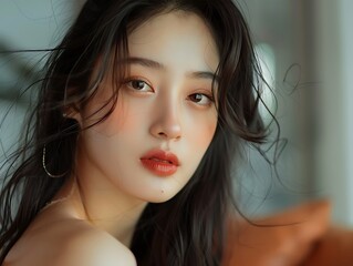 Beautiful asian young woman in living room