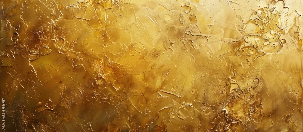 Aufkleber Luxurious gold paint creating a smooth and glossy surface on a concrete wall texture, perfect for an elegant background with shiny golden hues and copy space image.