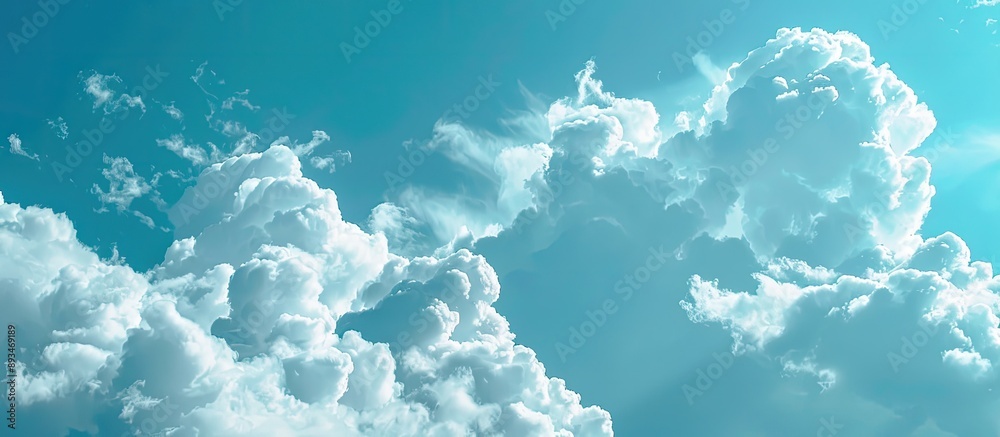Poster white clouds on a blue sky with copy space image, representing nature and conservation themes.