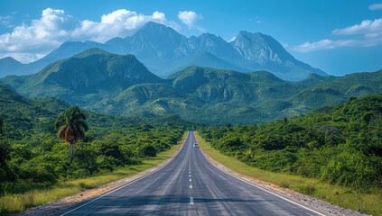 Fototapeta premium Asphalt Road Winding Through a Lush Green Mountain Landscape