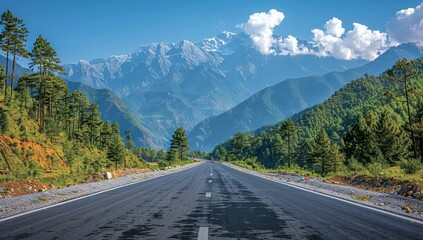 Fototapeta premium Asphalt Road Leading to Majestic Mountains