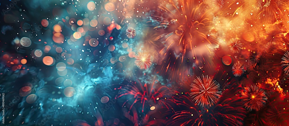 Poster new year fireworks with room for text - abstract holiday backdrop with a copy space image.