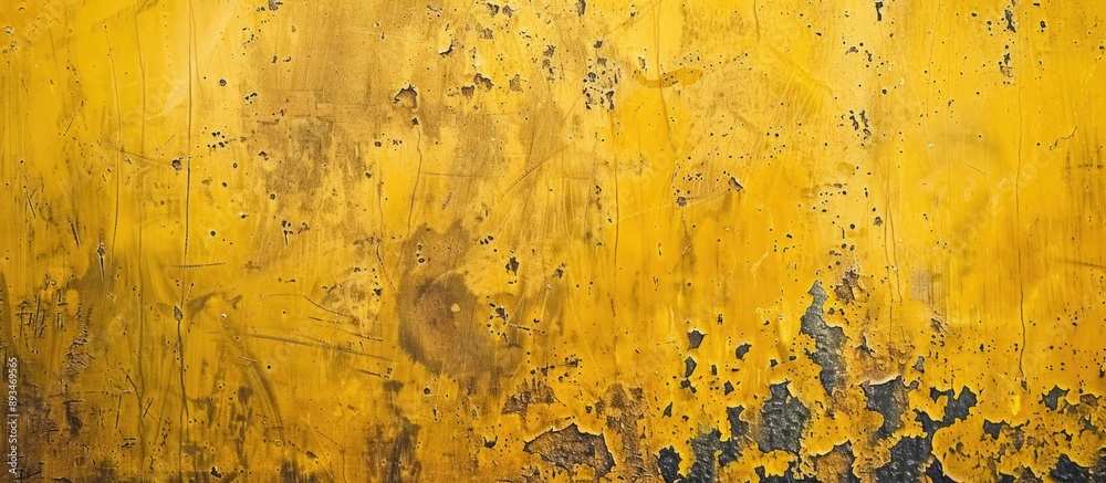 Poster grunge background featuring an aged, rusty yellow metal surface with a distressed look and copy spac