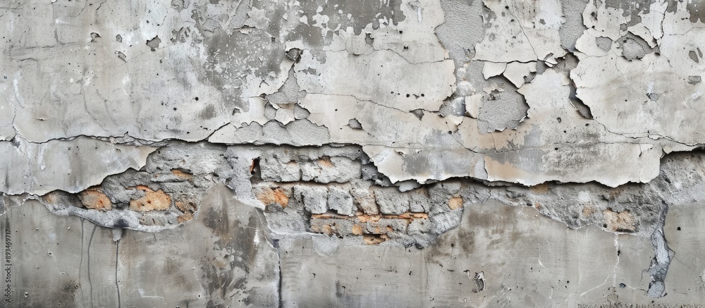Poster weathered concrete outer wall with peeling texture, revealing a captivating copy space image.