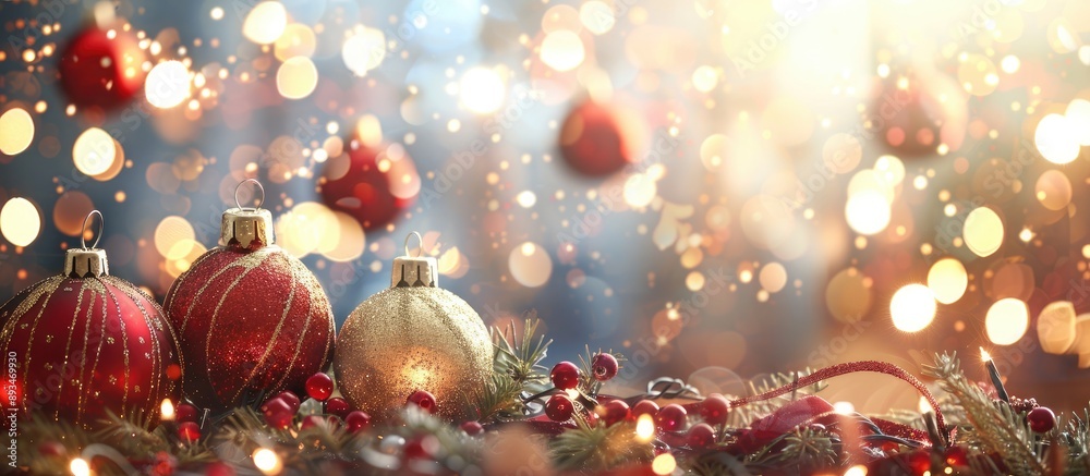 Aufkleber decorative christmas ornaments featuring various designs against a festive backdrop with copy space 
