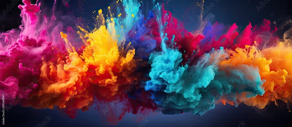 Aufkleber Colorful powder exploding against a background resembling splattered paint, creating a vibrant and abstract image with ample copy space.