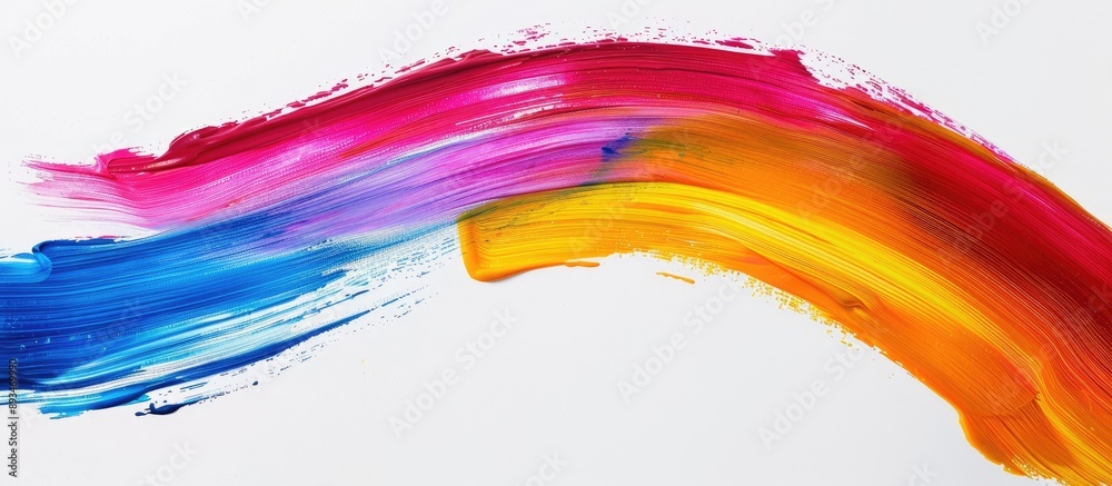 Poster colorful roller brush stroke on a white backdrop creating a copy space image.