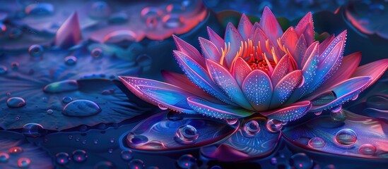 Obraz premium Vibrant colors saturate this surreal image of a beautiful lotus flower, highlighted by intricate details and ample copy space.