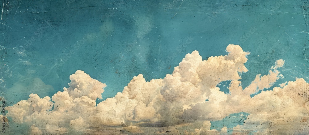 Poster blue sky featuring clouds with a textured backdrop, providing copy space image.