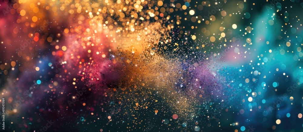 Aufkleber A dynamic freeze-frame of colorful powder exploding against a backdrop, showcasing a vibrant multicolored glitter texture in a copy space image.