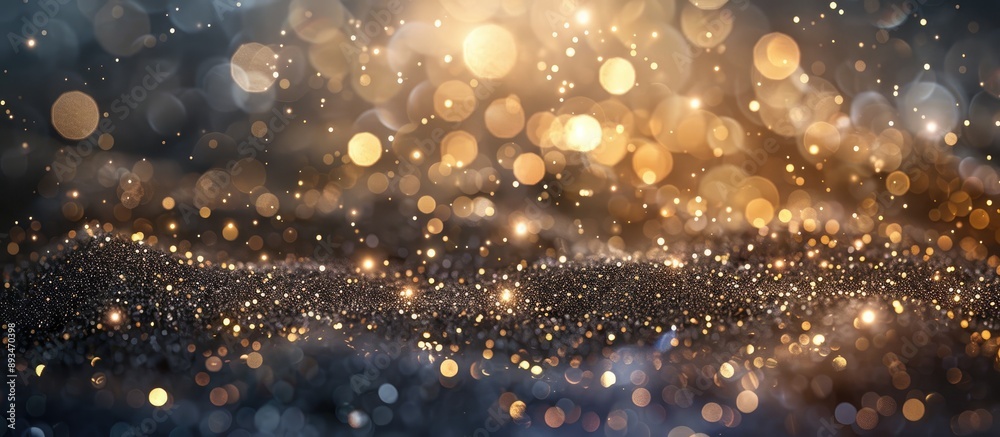 Aufkleber Abstract golden and silver bokeh lights creating a sparkling glitter background with a copy space image, ideal for New Year and Christmas themes, resembling a shimmering greeting card.