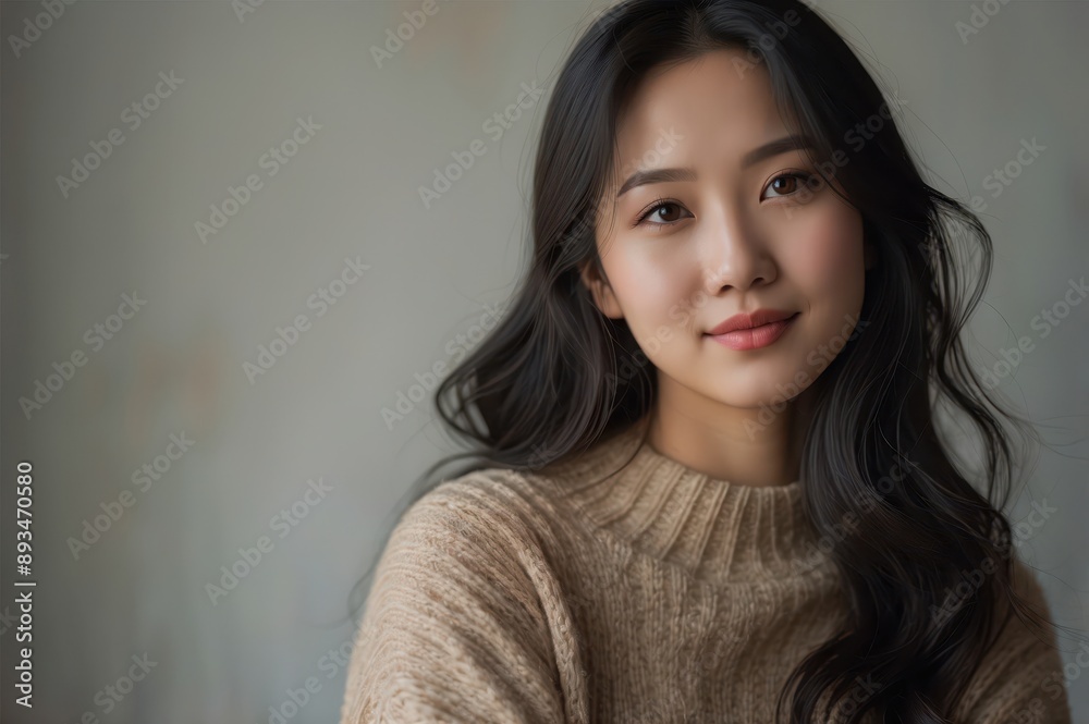 Wall mural natural light portrait of a young woman in a cozy sweater
