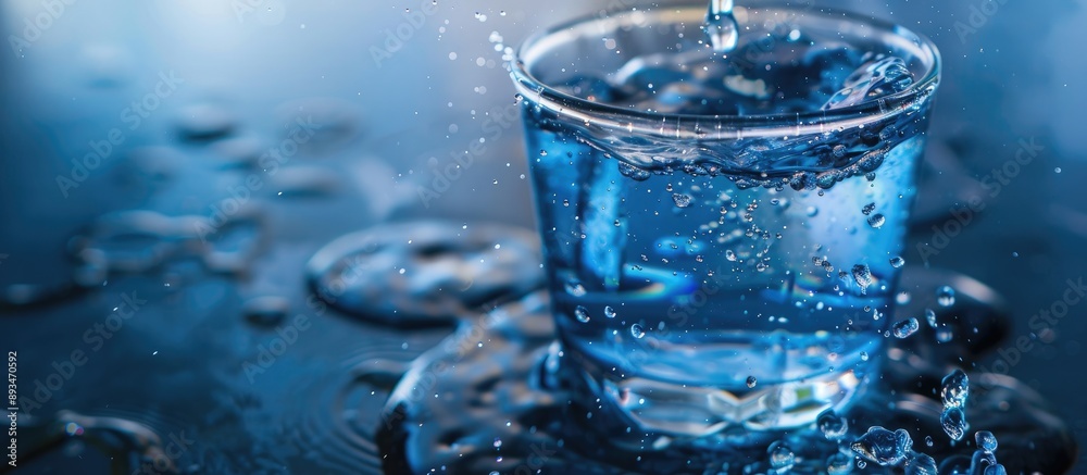 Aufkleber a water drop falling creates fantasy textures and patterns on the drink's surface, ideal for copy sp