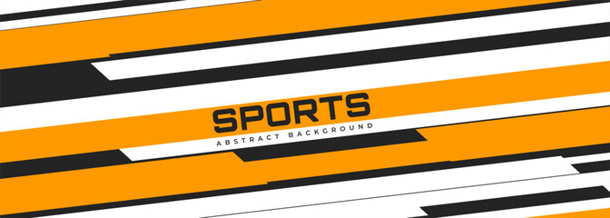Wide vector black, white and orange abstract modern sports background with diagonal lines. Vector illustration
