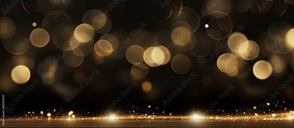 Poster festive abstract background with golden bokeh lights on a black backdrop, perfect as a web banner fo