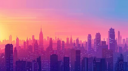 Fototapeta premium Purple gradient silhouette city buildings skyscraper landscape during sunset