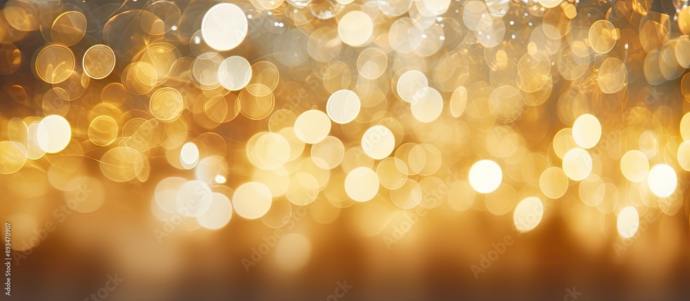 Aufkleber Blurred golden bokeh background with glittering light spots creating a holiday-themed texture, ideal for wallpaper, and featuring copy space image.