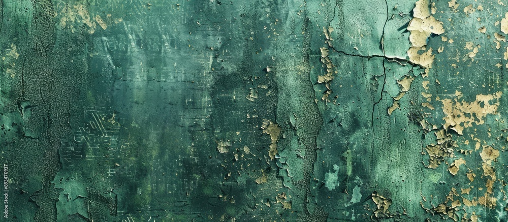 Fototapete closeup of a weathered green textured backdrop with ample space for text or images.